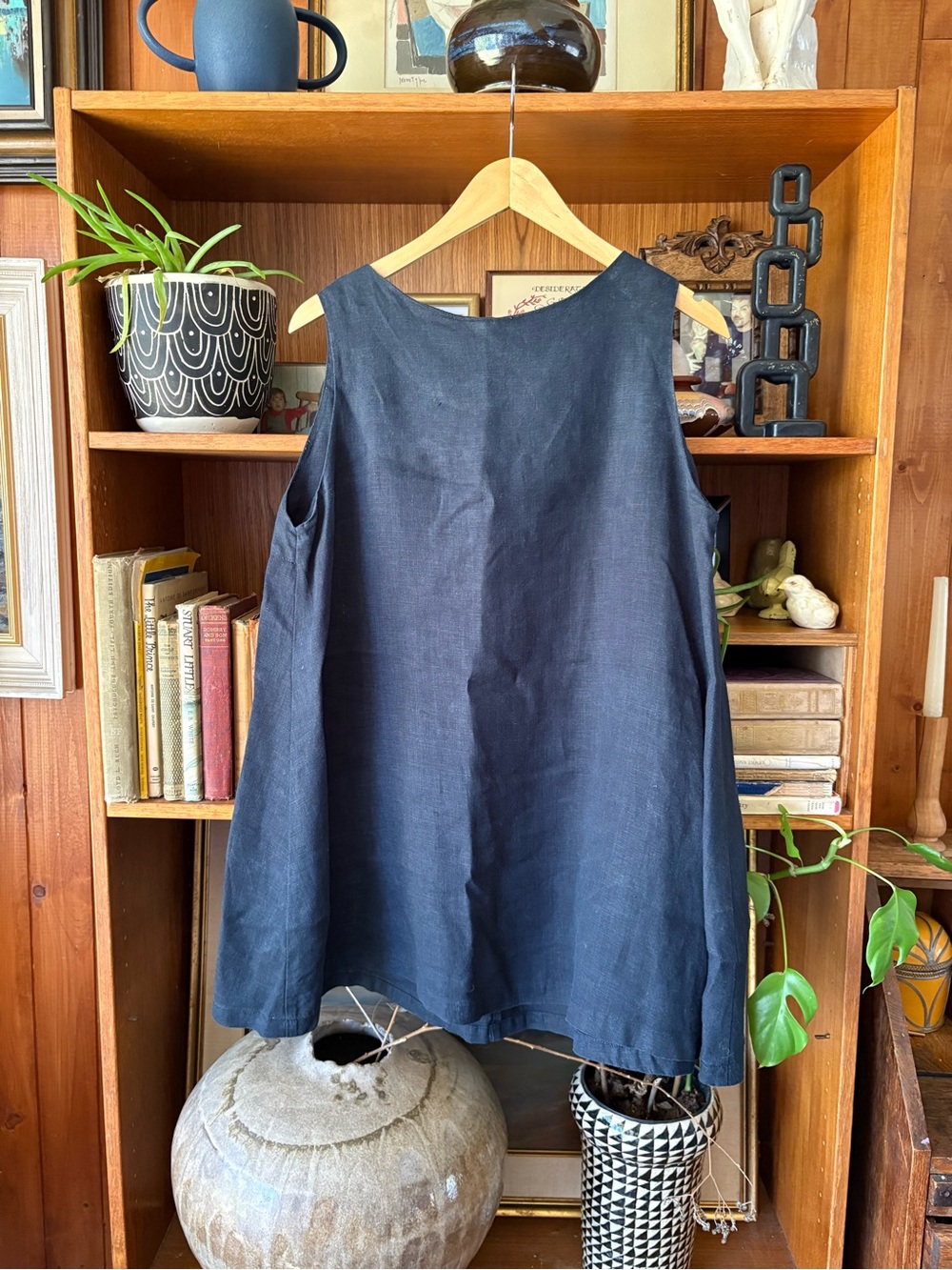 Handmade Navy Linen Pinafore Dress M